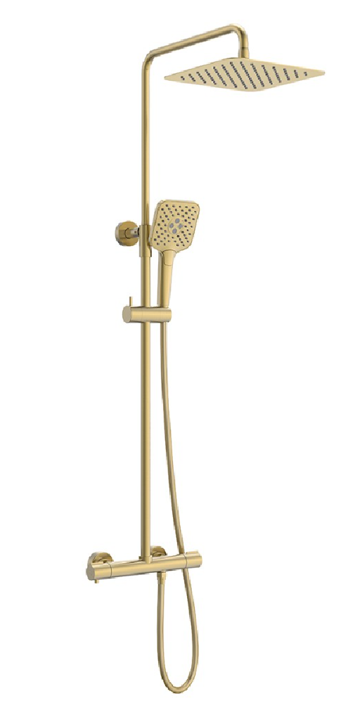O design Fogaro Colonne de douche thermostatique laiton ,pluie en inox 25 x 25 cm OR brosse - Odesign